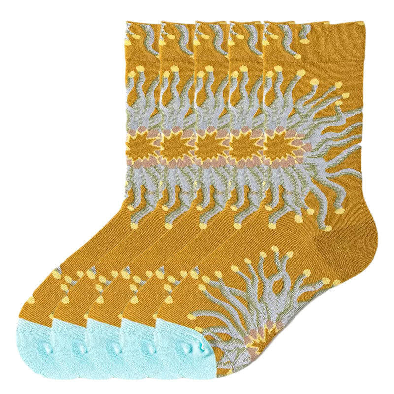 Anysox 5 Pairs Size 5-9 Fashion Long Sock Cartoon Personalized Creative Nature Grey Flower For Men Woman Foot Cold Winter Warm Comfortable Accessories-Socks-PEROZ Accessories