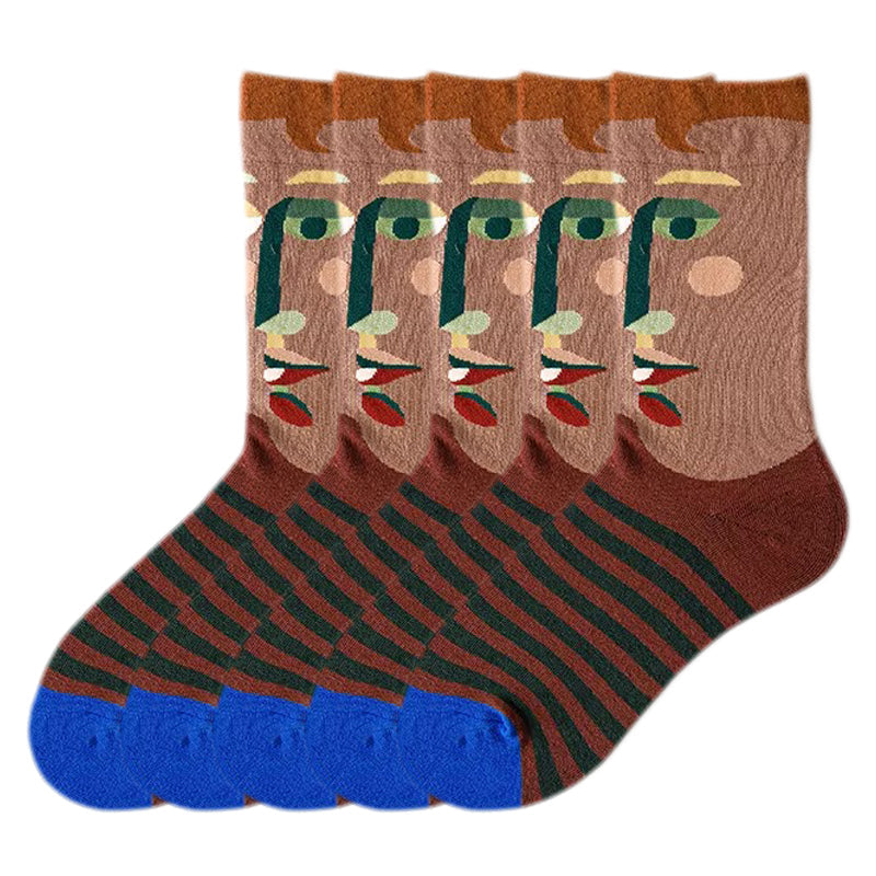 Anysox 5 Pairs Size 5-9 Fashion Long Sock Cartoon Personalized Creative Face Art For Men Woman Foot Cold Winter Warm Comfortable Accessories-Socks-PEROZ Accessories