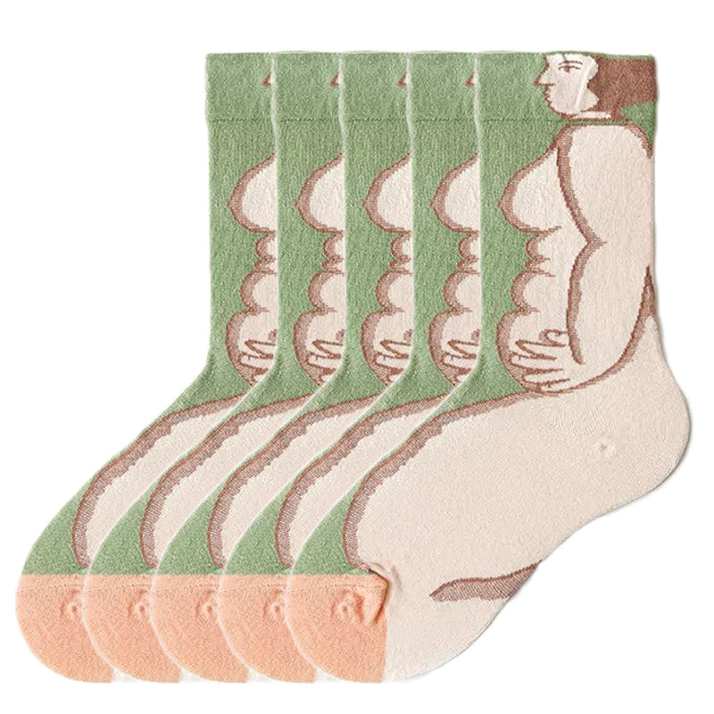 Anysox 5 Pairs Size 5-9 Fashion Long Sock Cartoon Personalized Creative Nature Human Body For Men Woman Foot Cold Winter Warm Comfortable Accessories-Socks-PEROZ Accessories
