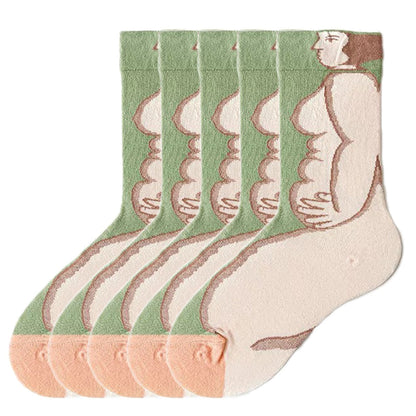 Anysox 5 Pairs Size 5-9 Fashion Long Sock Cartoon Personalized Creative Nature Human Body For Men Woman Foot Cold Winter Warm Comfortable Accessories-Socks-PEROZ Accessories