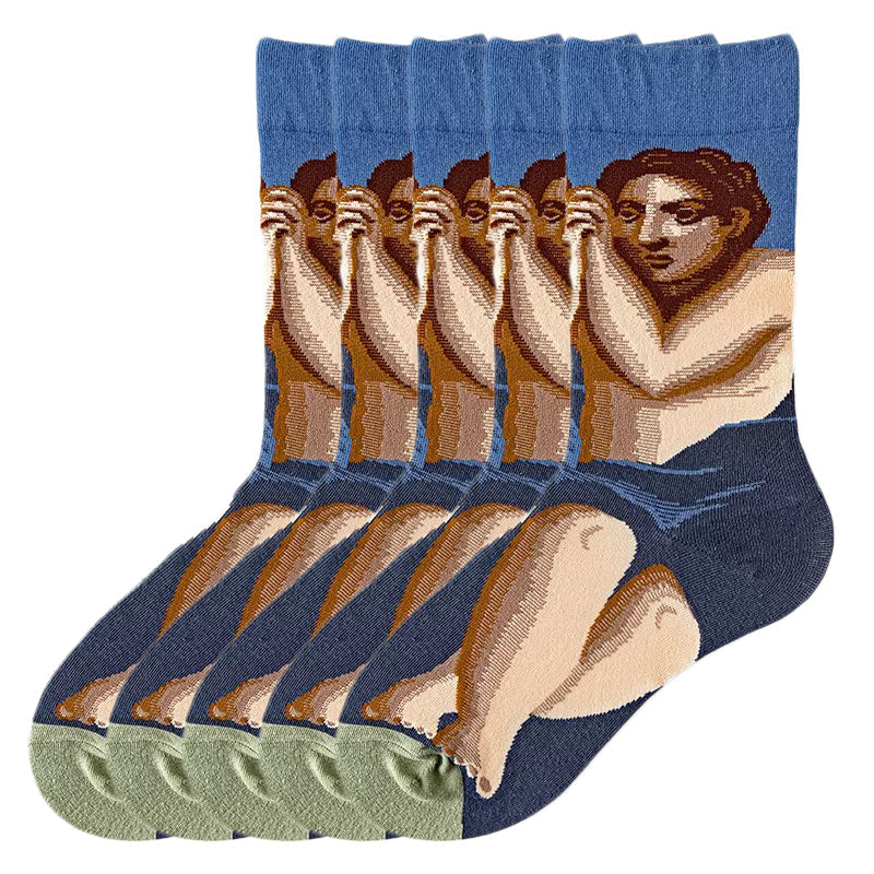 Anysox 5 Pairs Size 5-9 Fashion Long Sock Cartoon Personalized Creative Nature Lady Print For Men Woman Foot Cold Winter Warm Comfortable Accessories-Socks-PEROZ Accessories