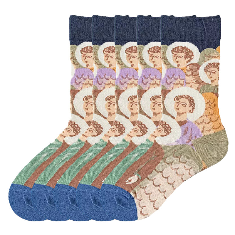 Anysox 5 Pairs Size 5-9 Fashion Long Sock Cartoon Personalized Creative Nature Men Print For Men Woman Foot Cold Winter Warm Comfortable Accessories-Socks-PEROZ Accessories