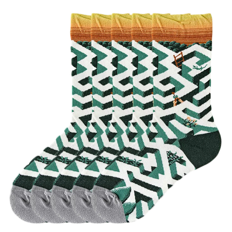 Anysox 5 Pairs Size 5-9 Fashion Long Sock Cartoon Personalized Creative Nature Geometric Design For Men Woman Foot Cold Winter Warm Comfortable Accessories-Socks-PEROZ Accessories