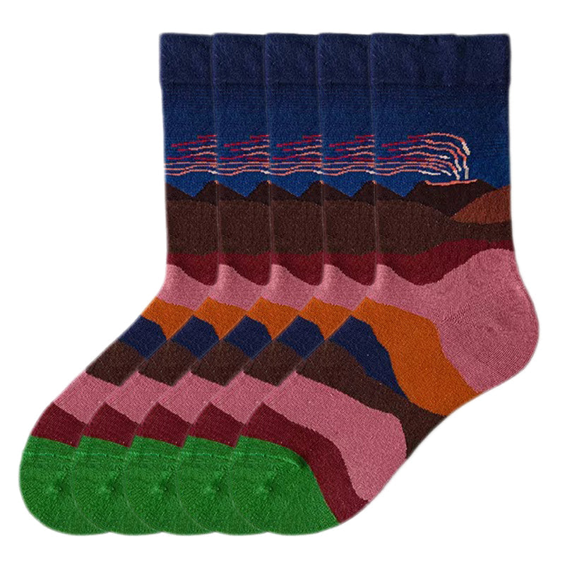 Anysox 5 Pairs Size 5-9 Fashion Long Sock Cartoon Personalized Creative Nature Volcanic Eruption Print For Men Woman Foot Cold Winter Warm Comfortable-Socks-PEROZ Accessories