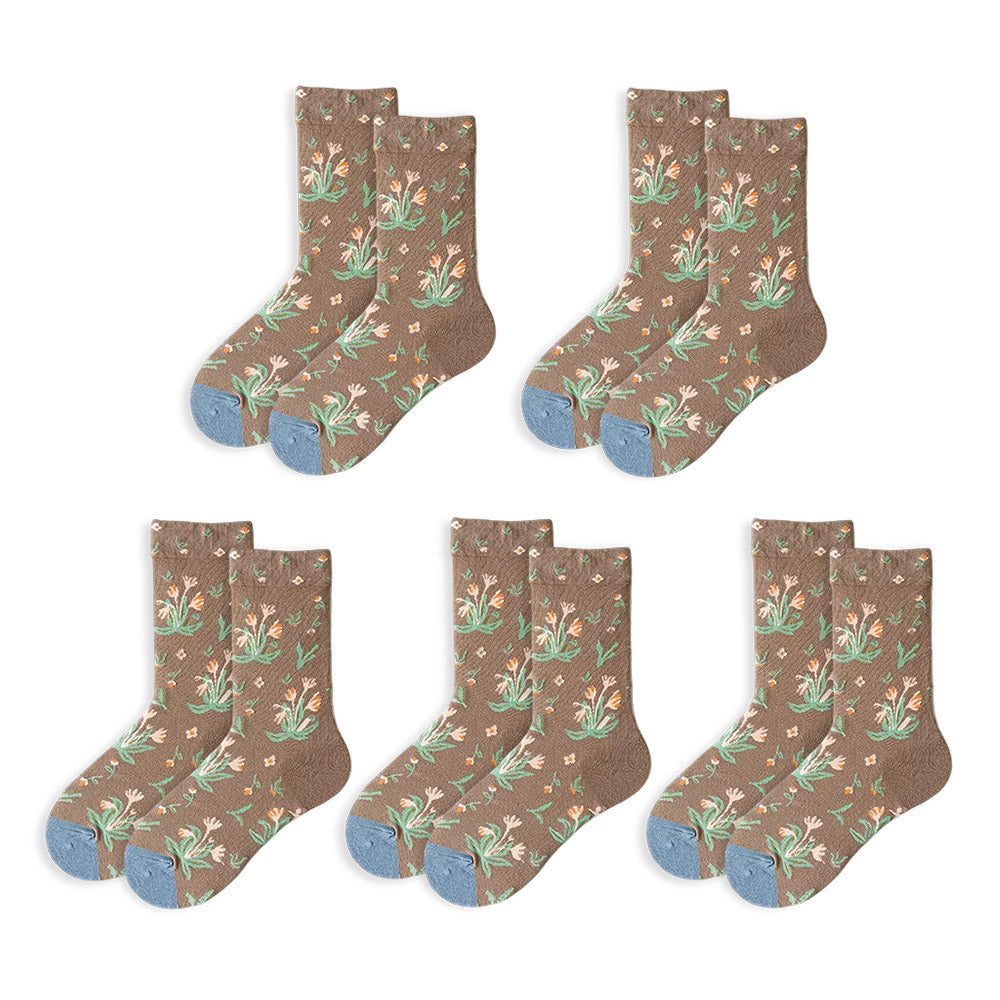 Anysox 5 Pairs Size 5-9 of Fashion Long Sock Cartoon Personalized Nature Bulk Flowers For Men Woman Foot Cold Winter Warm Comfortable Accessories-Socks-PEROZ Accessories