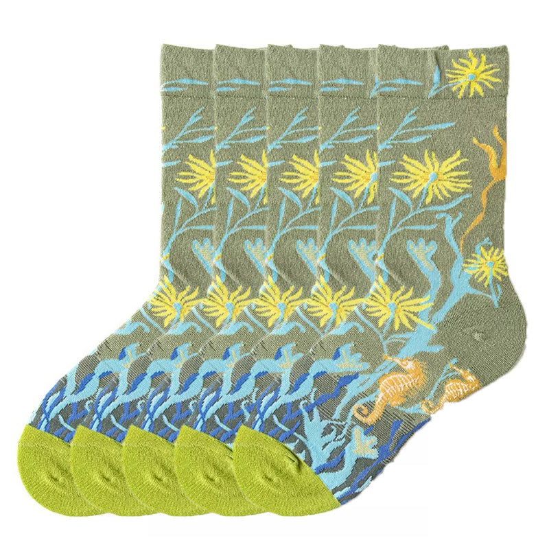 Anysox 5 Pairs Size 5-9 of Fashion Long Sock Cartoon Personalized Creative Nature Corals For Men Woman Foot Cold Winter Warm Comfortable Accessories-Socks-PEROZ Accessories