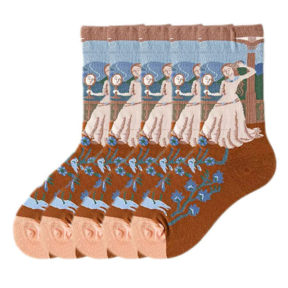 Anysox 5 Pairs Size 5-9 of Fashion Long Sock Cartoon Personalized Creative Nature Lady in the Farm For Men Woman Foot Cold Winter Warm Comfortable-Socks-PEROZ Accessories