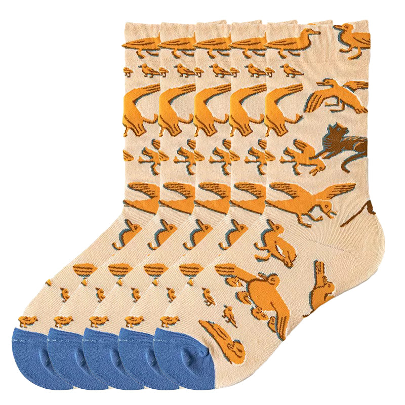 Anysox 5 Pairs Size 5-9 of Fashion Long Sock Cartoon Personalized Creative Nature Duck Painting For Men Woman Foot Cold Winter Warm Comfortable-Socks-PEROZ Accessories