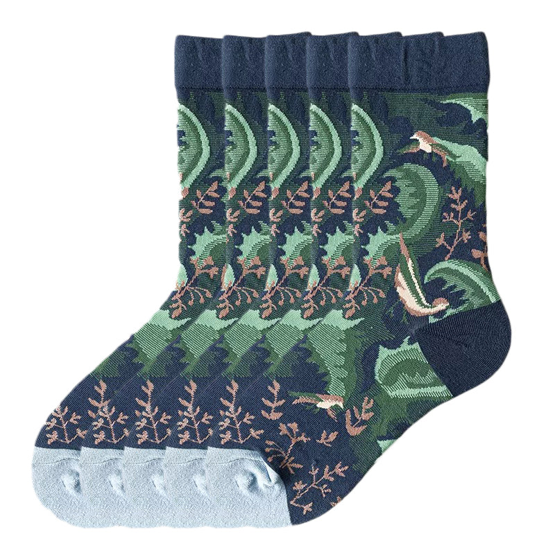 Anysox 5 Pairs Size 5-9 of Fashion Long Sock Cartoon Personalized Creative Nature Leaves For Men Woman Foot Cold Winter Warm Comfortable Accessories-Socks-PEROZ Accessories