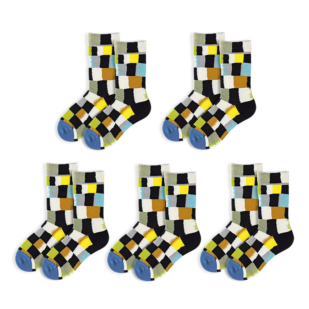 Anysox 5 Pairs Size 5-9 of Fashion Long Sock Cartoon Personalized Nature Multi color Block For Men Woman Winter Warm Comfortable Accessories-Socks-PEROZ Accessories