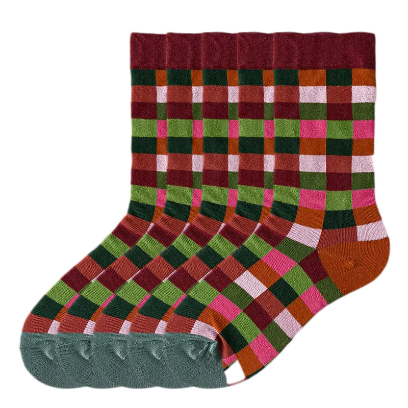 Anysox 5 Pairs Size 5-9 of Fashion Long Sock Cartoon Personalized Creative Nature Multi color Checkerd For Men Woman Foot Cold Winter Warm Comfortable-Socks-PEROZ Accessories