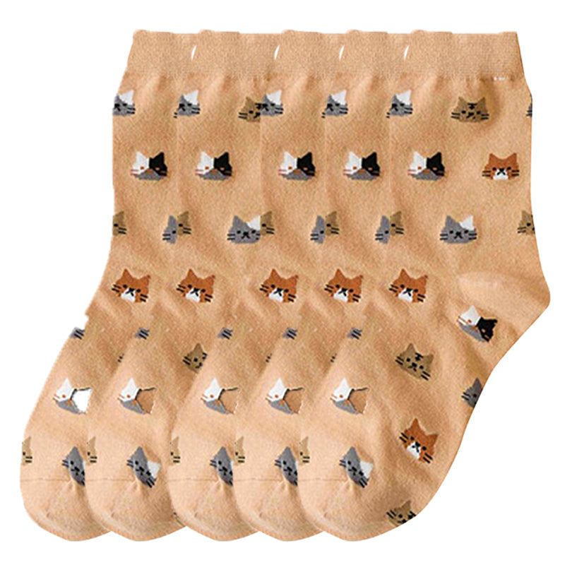 Anysox 5 Pairs Size 5-9 Fashion Socks Thick Warm Cotton Cute Cartoon Cat Animal Ankle Short Casual for Ladies Girls Christmas Gifts Orange-Socks-PEROZ Accessories