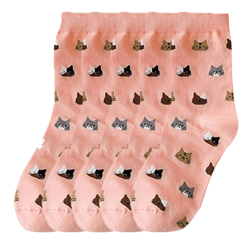 Anysox 5 Pairs Size 5-9 Fashion Socks Thick Warm Cotton Cute Cartoon Cat Animal Ankle Short Casual for Ladies Girls Christmas Gifts Pink-Socks-PEROZ Accessories