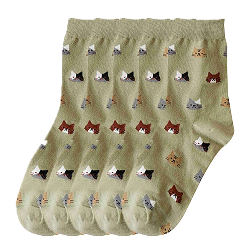 Anysox 5 Pairs Size 5-9 Fashion Socks Thick Warm Cotton Cute Cartoon Cat Animal Ankle Short Casual for Ladies Girls Christmas Gifts Green-Socks-PEROZ Accessories