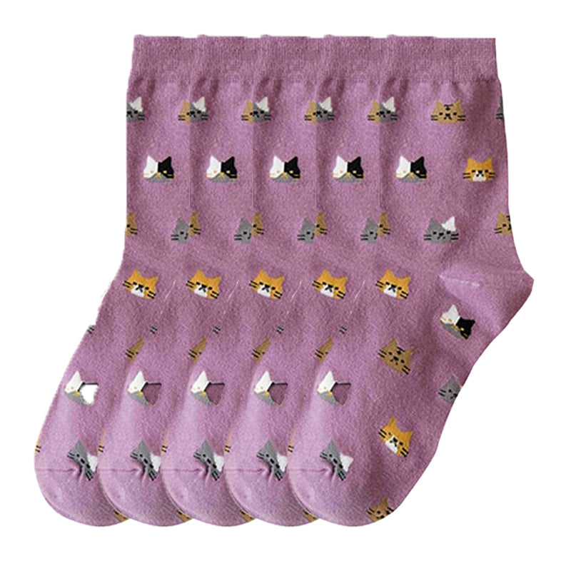 Anysox 5 Pairs Size 5-9 Fashion Socks Thick Warm Cotton Cute Cartoon Cat Animal Ankle Short Casual for Ladies Girls Christmas Gifts Purple-Socks-PEROZ Accessories
