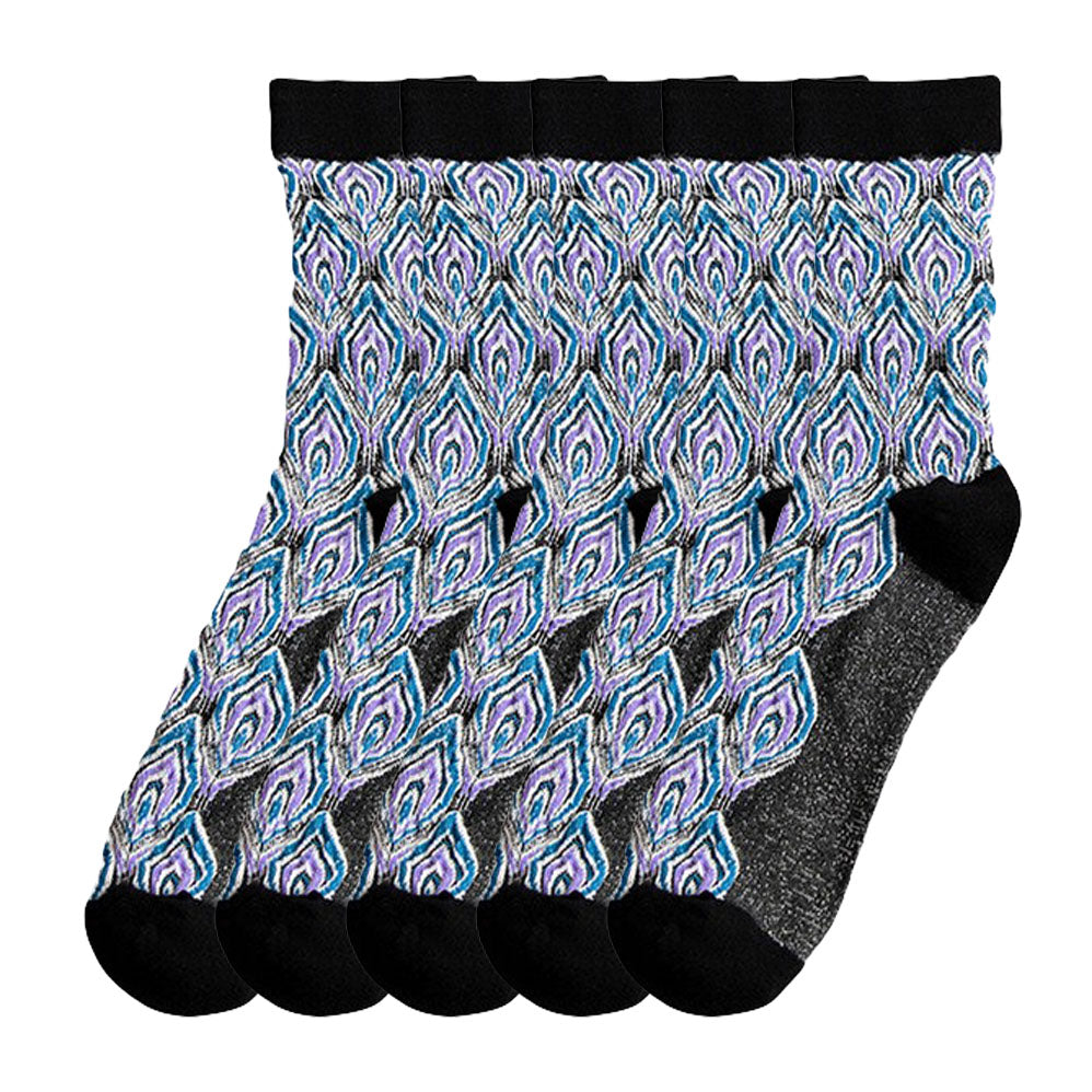 Anysox 5 Pairs Size 5-9 Grey Black Abstract Long Socks Retor Luxury Autumn Winter Peacock Feather Pattern Style With Soken Chaussette Femme-Socks-PEROZ Accessories