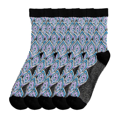 Anysox 5 Pairs Size 5-9 Grey Black Abstract Long Socks Retor Luxury Autumn Winter Peacock Feather Pattern Style With Soken Chaussette Femme-Socks-PEROZ Accessories