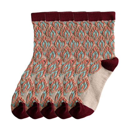 Anysox 5 Pairs Size 5-9 Coffee Brown Abstract Socks Retor Luxury Autumn Winter Peacock Feather Pattern Style With Soken Chaussette Femme-Socks-PEROZ Accessories