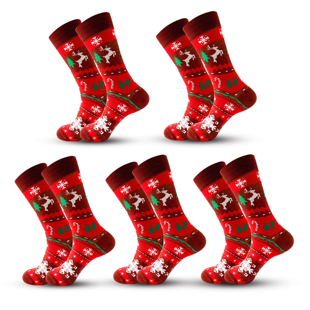 Anysox 5 Pairs Red Black Size 5-13 Socks Crystal Silk Tide Santa Claus Winter Holiday Plus Snowflake Stocking Comfortable To Wear Perfect For Women-Socks-PEROZ Accessories