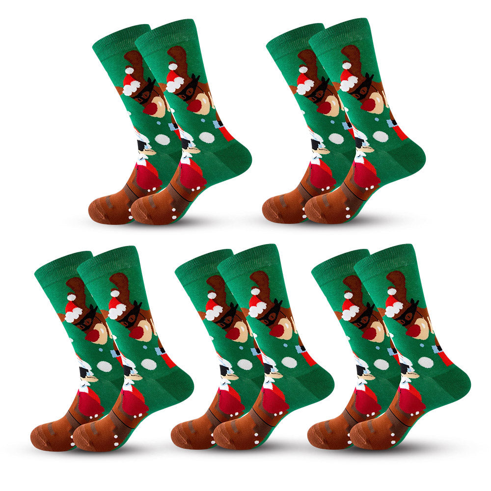 Anysox 5 Pairs Red Green Size 5-13 Socks Crystal Silk Tide Reindeer Winter Holiday Plus Snowflake Stocking Comfortable To Wear Perfect For Women-Socks-PEROZ Accessories