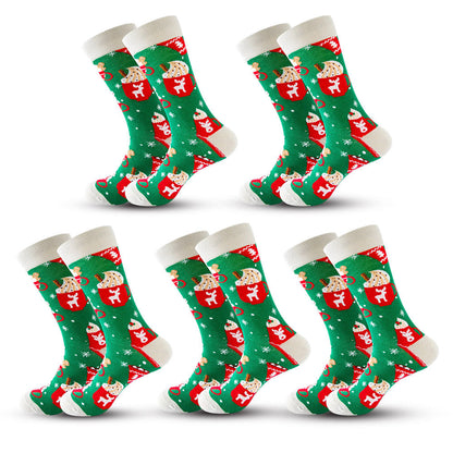 Anysox 5 Pairs White Green Size 5-13 Socks Crystal Silk Tide Mug Winter Holiday Design Plus Snowflake Stocking Comfortable To Wear Perfect For Women-Socks-PEROZ Accessories