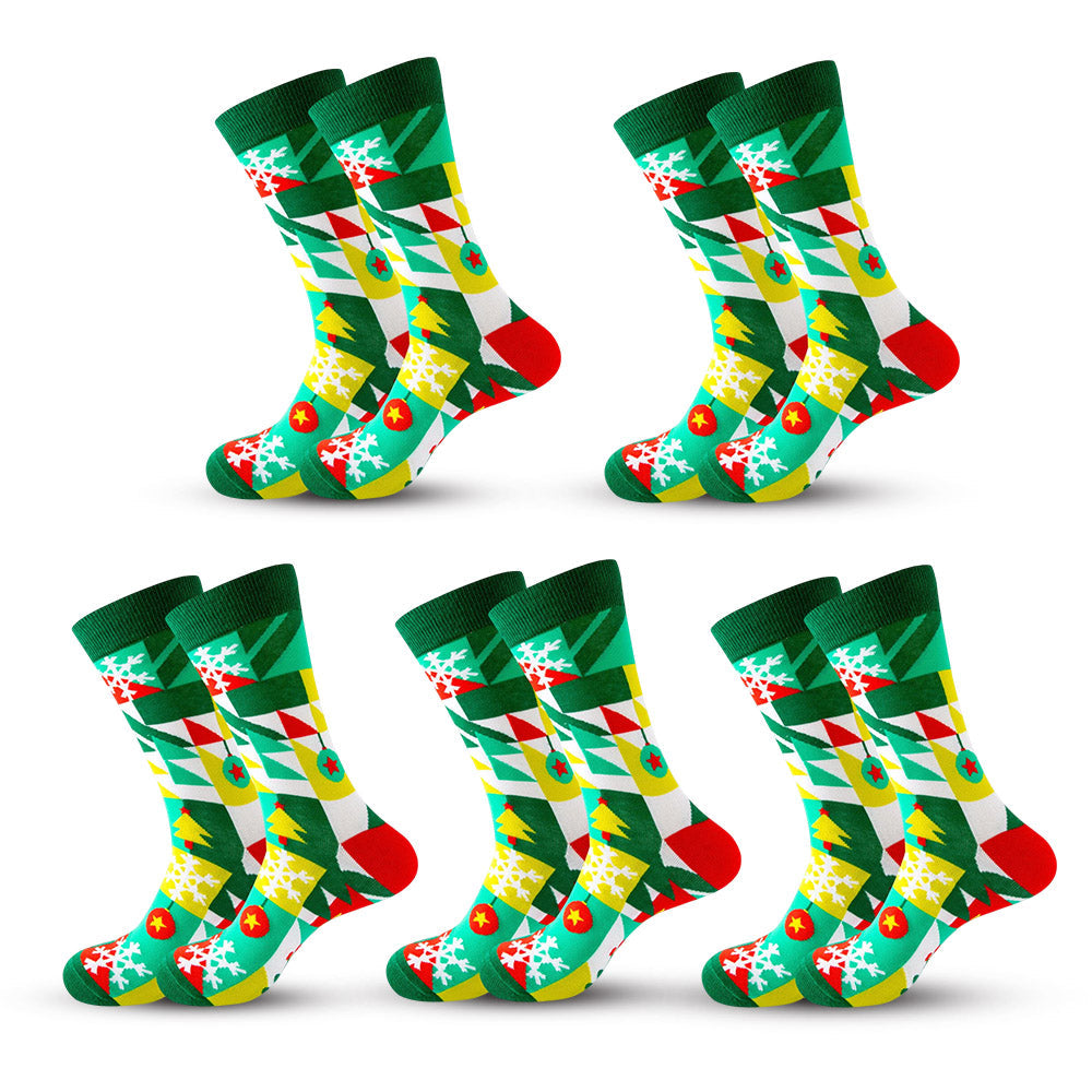 Anysox 5 Pairs Yellow Green Size 5-13 Socks Crystal Silk Tide Winter Holiday Design Plus Snowflake Stocking Comfortable To Wear Perfect For Women-Socks-PEROZ Accessories