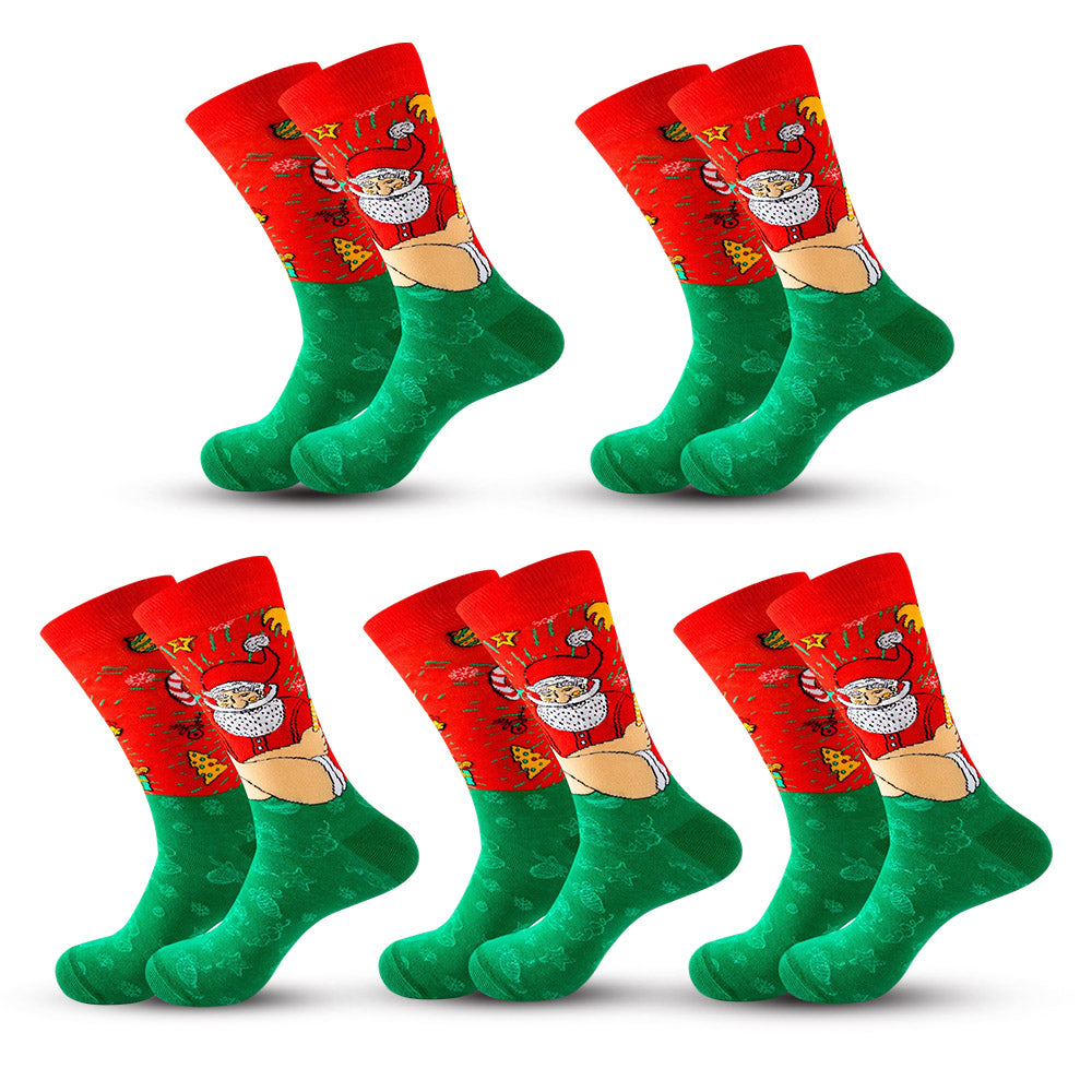 Anysox 5 Pairs Red Green Size 5-13 Socks Crystal Silk Tide Winter Holiday Design Plus Snowflake Stocking Comfortable To Wear Perfect For Women-Socks-PEROZ Accessories