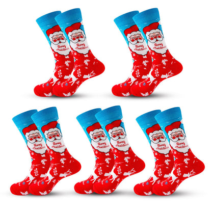 Anysox 5 Pairs Red Blue Size 5-13 Socks Crystal Silk Tide Winter Claus Holiday Design Plus Snowflake Stocking Comfortable To Wear Perfect For Women-Socks-PEROZ Accessories
