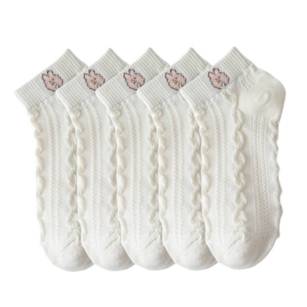 Anysox 5 Pairs One Size 35-40 Women Socks Summer Cute Cartoon Animal Rabbit Print White Female Casual Socks-Socks-PEROZ Accessories