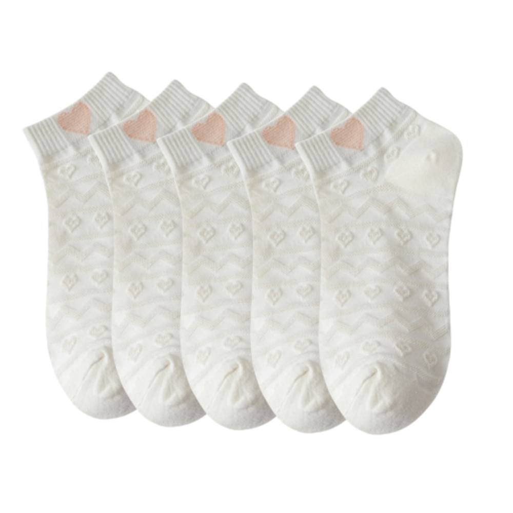 Anysox 5 Pairs One Size 35-40 Women Socks Summer Cute Cartoon Heart Print White Female Casual Socks-Socks-PEROZ Accessories