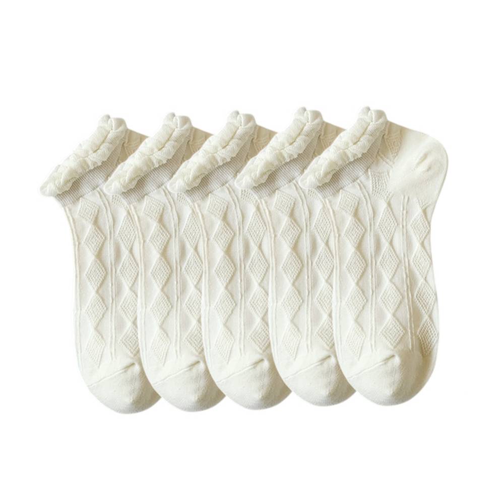Anysox 5 Pairs One Size 35-40 Summer Short Boat Invisible Chaussette Diamond Wave Cotton Ankle Breathable Women Sock-Socks-PEROZ Accessories