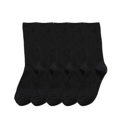 Anysox 5 Pairs One Size 36-43 Black Retro Long Knitted Socks Cotton Autumn Winter Solid Color Women Student Girls-Socks-PEROZ Accessories