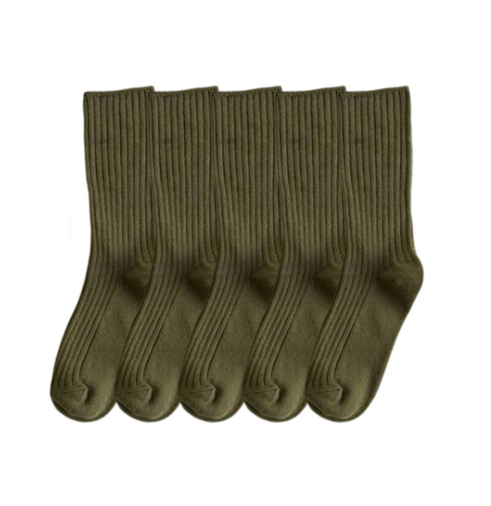 Anysox 5 Pairs One Size 36-43 Green Retro Long Knitted Socks Cotton Autumn Winter Solid Color Women Student Girls-Socks-PEROZ Accessories