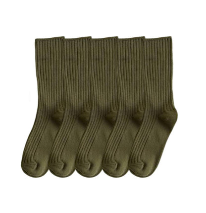 Anysox 5 Pairs One Size 36-43 Green Retro Long Knitted Socks Cotton Autumn Winter Solid Color Women Student Girls-Socks-PEROZ Accessories