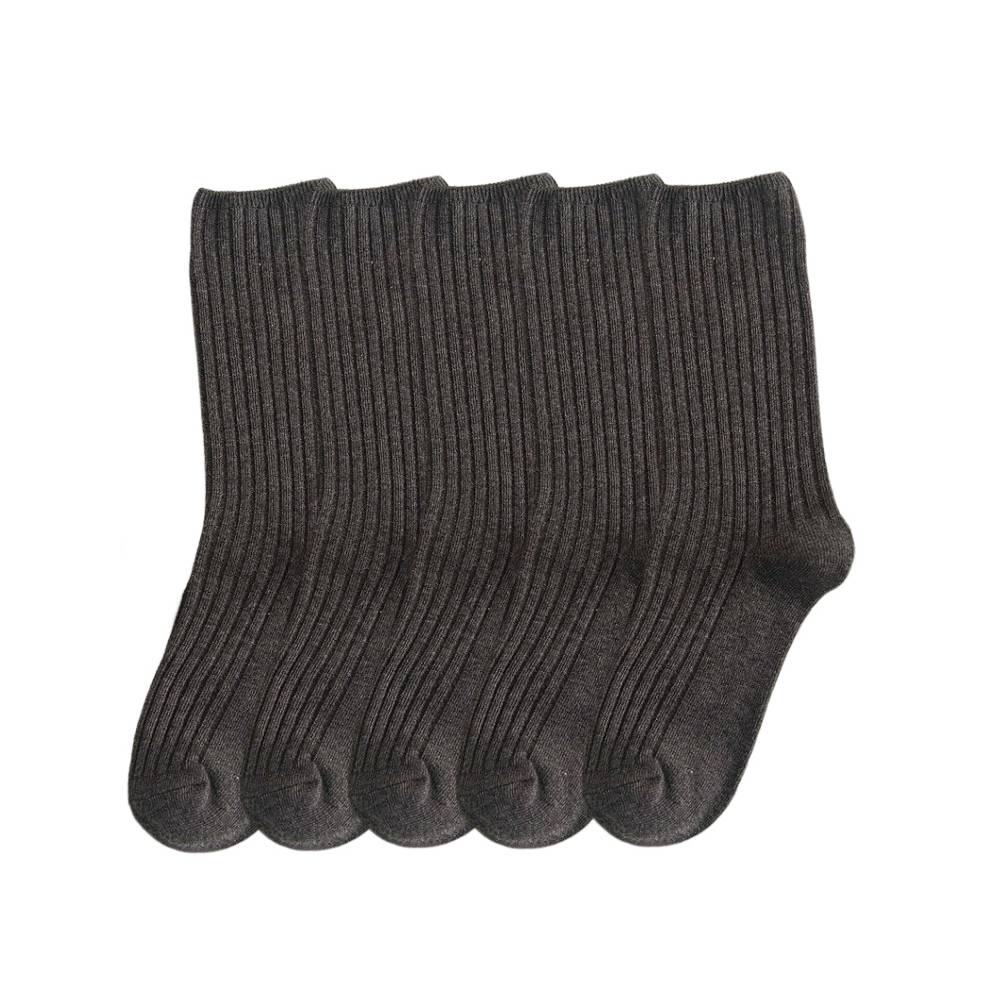 Anysox 5 Pairs One Size 36-43 Gray Retro Long Knitted Socks Cotton Autumn Winter Solid Color Women Student Girls-Socks-PEROZ Accessories