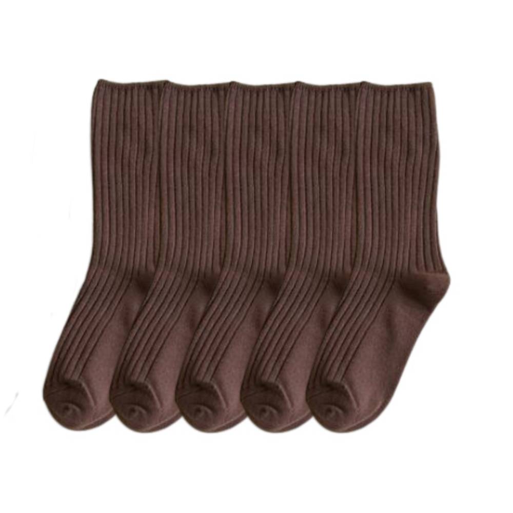 Anysox 5 Pairs One Size 36-43 Brown Retro Long Knitted Socks Cotton Autumn Winter Solid Color Women Student Girls-Socks-PEROZ Accessories
