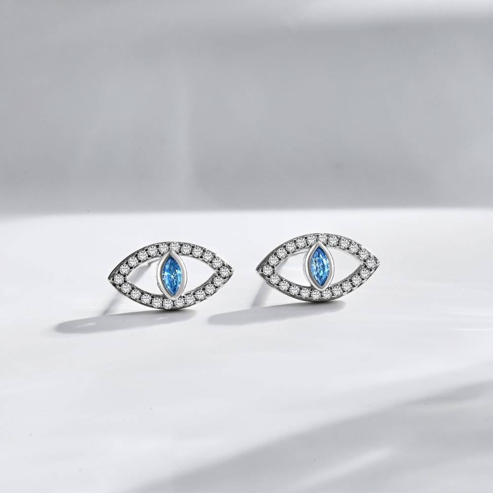 Anyco Earrings Silver Dainty Cz Cubic Zircon Blue Stone 18K Gold Plated S925 Sterling Silver Dangle Stud Earrings Jewelry Women-Earrings-PEROZ Accessories