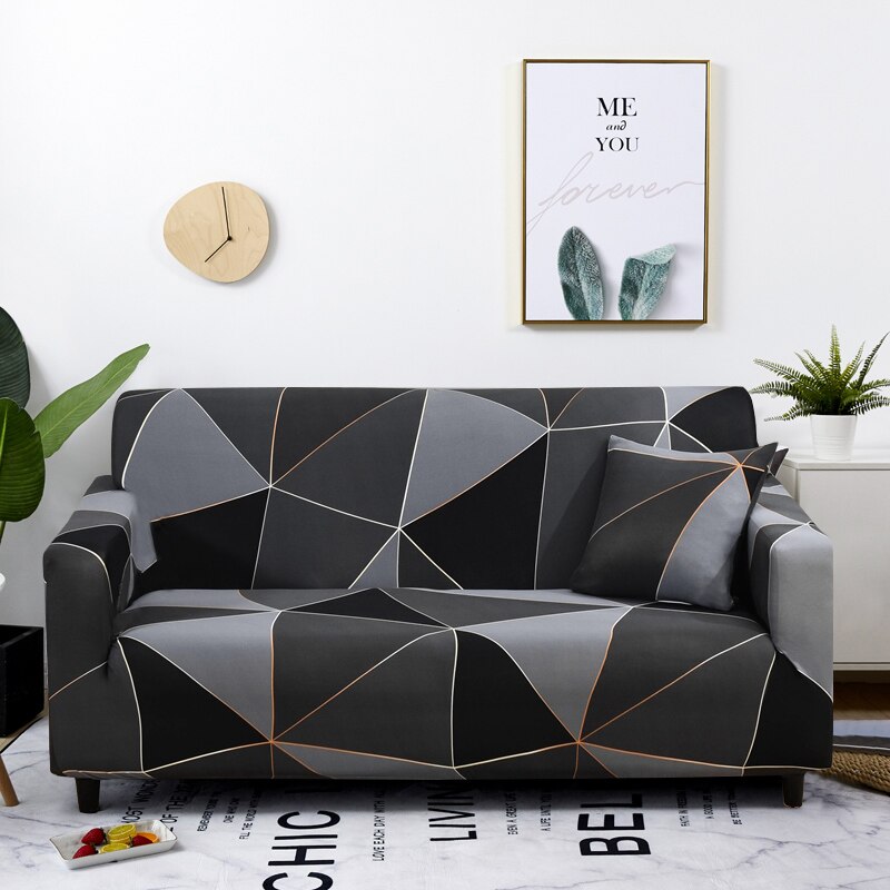 Anyhouz 1 Seater Sofa Cover Gray Triangular Geometric Style and Protection For Living Room Sofa Chair Elastic Stretchable Slipcover-Slipcovers-PEROZ Accessories