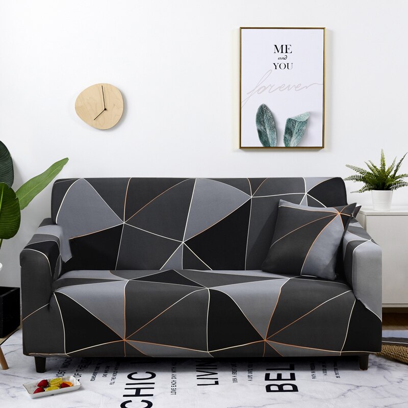 Anyhouz 2 Seater Sofa Cover Gray Triangular Geometric Style and Protection For Living Room Sofa Chair Elastic Stretchable Slipcover-Slipcovers-PEROZ Accessories