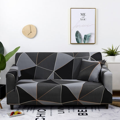 Anyhouz 2 Seater Sofa Cover Gray Triangular Geometric Style and Protection For Living Room Sofa Chair Elastic Stretchable Slipcover-Slipcovers-PEROZ Accessories