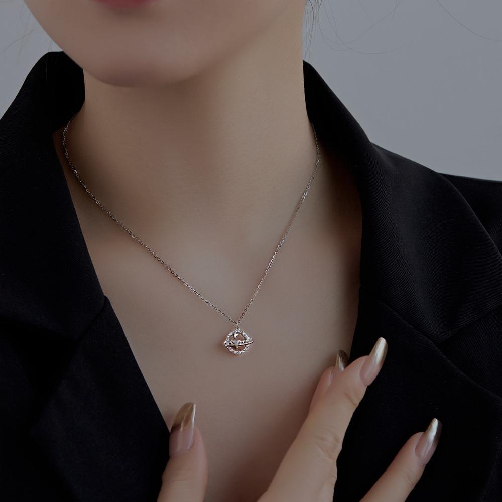 Anyco Necklace Gold Cubic Zirconia 18K Gold Plated Star Planet Pendant Necklace Charm Chain Choker Necklaces Jewelry For Women-Necklace-PEROZ Accessories