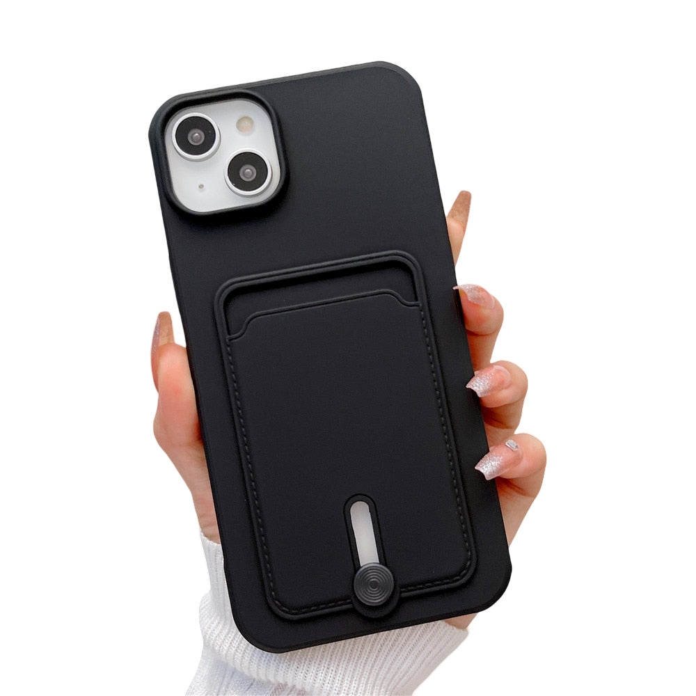 Anymob iPhone Black Wallet Card Slots Holder Case Soft Silicone Shockproof Cover-Mobile Phone Cases-PEROZ Accessories