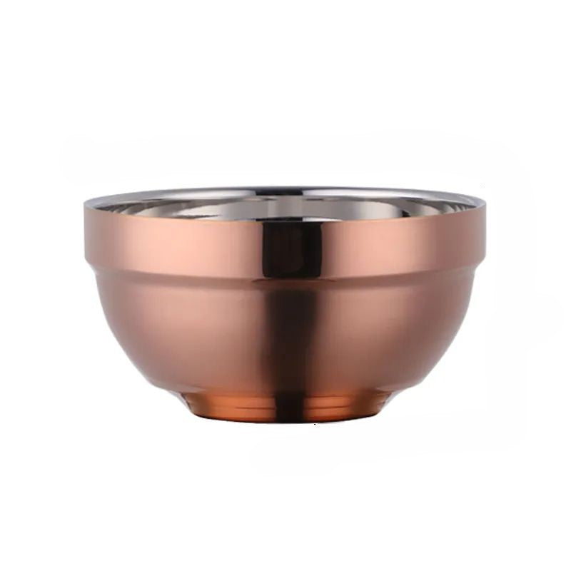 Anygleam Rose Gold 5Pcs Big Stainless Steel Rice Bowl Single Anti-Scalding Layer Cooking Utensil-Kitchen &amp; Dining-PEROZ Accessories