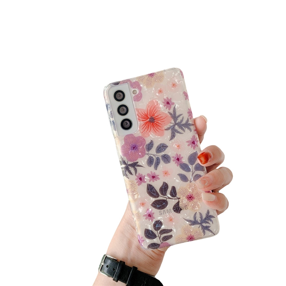 Anymob Samsung Violet And Orange Flowers Silicone Dream Shell Pattern Case Shockproof Back Cover-Mobile Phone Cases-PEROZ Accessories