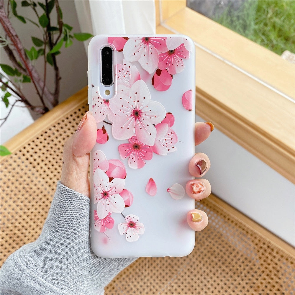 Anymob Samsung Case White and Peach Flower Vintage Relief Flower Phone Matte Soft Silicone Back Cover-Mobile Phone Cases-PEROZ Accessories
