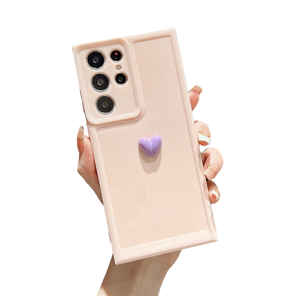 Anymob Samsung Pink With Violet Cute 3D Love Heart Case Shockproof Soft Silicone Phone Back Cover-Mobile Phone Cases-PEROZ Accessories