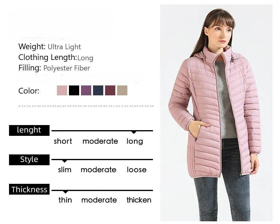 Anychic Womens Padded Puffer Jacket Large Beige Ultralightweight Long Parka With Detachable Hood Outdoor Warm Clothes-Coats &amp; Jackets-PEROZ Accessories