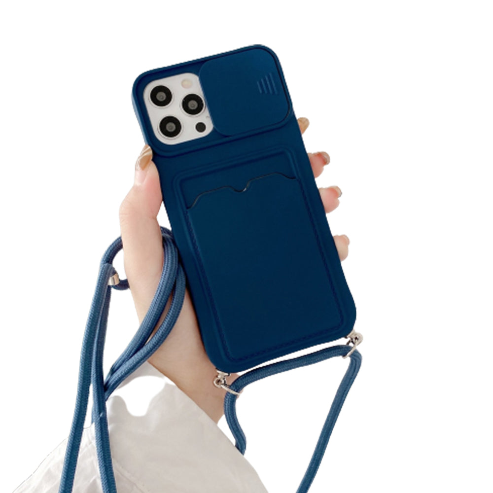 Anymob iPhone Case Blue Crossbody Camera Lens Protect Wallet Card Necklace Lanyard Cover-Mobile Phone Cases-PEROZ Accessories