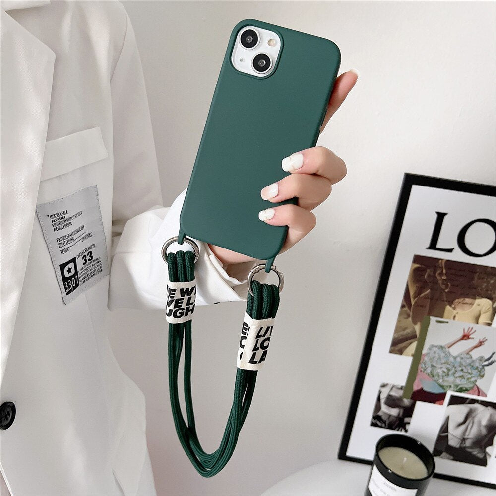 Anymob iPhone Case Green Simple Wrist Lanyard Strap Cord Lanyard Soft Silicone Cover-Mobile Phone Cases-PEROZ Accessories
