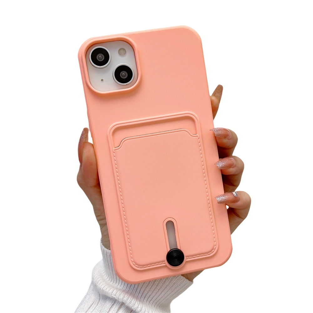 Anymob iPhone Peach Wallet Card Slots Holder Case Soft Silicone Shockproof Cover-Mobile Phone Cases-PEROZ Accessories